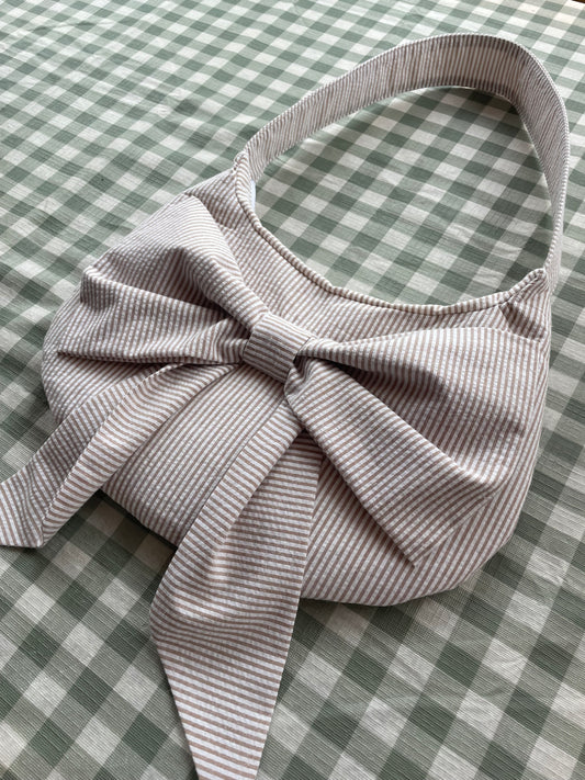 Bow Bag in Beige/White Stripe