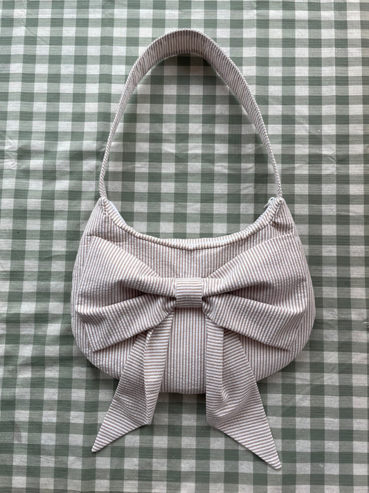 Bow Bag in Beige/White Stripe
