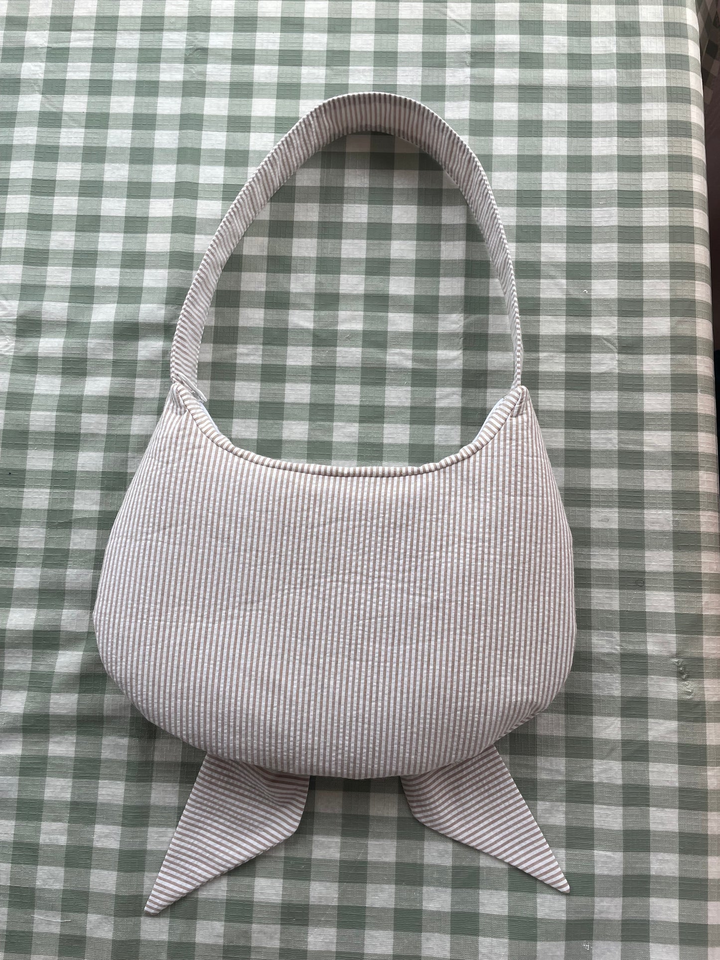 Bow Bag in Beige/White Stripe