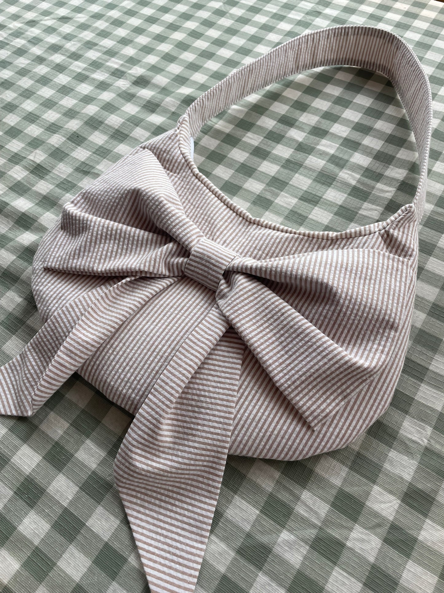 Bow Bag in Beige/White Stripe