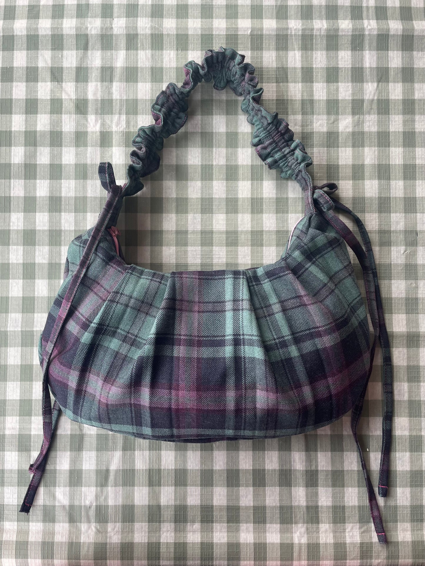 Wee Bonnie Bag in Teal & Purple Tartan Wool